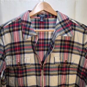 Chaps Women's Shacket Cotton Plaid Front Full Zip Long Sleeve Large Shirts